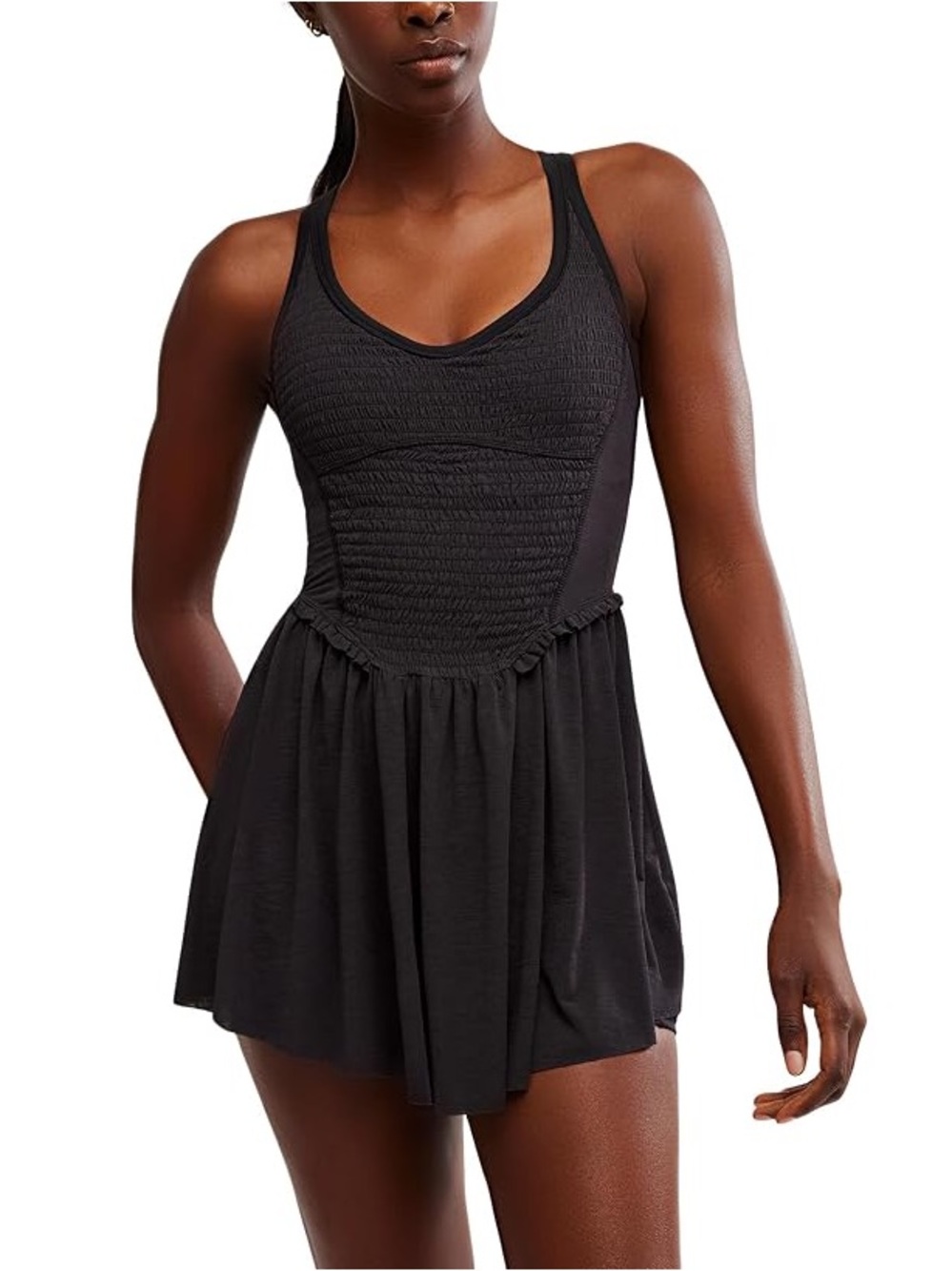 NWOT FP Movement by Free People Black Smocked Mini Dress